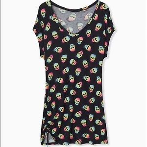 Torrid Size 0 Short Sleeve Super Soft Skull Sleep Mini Dress/ Shirt